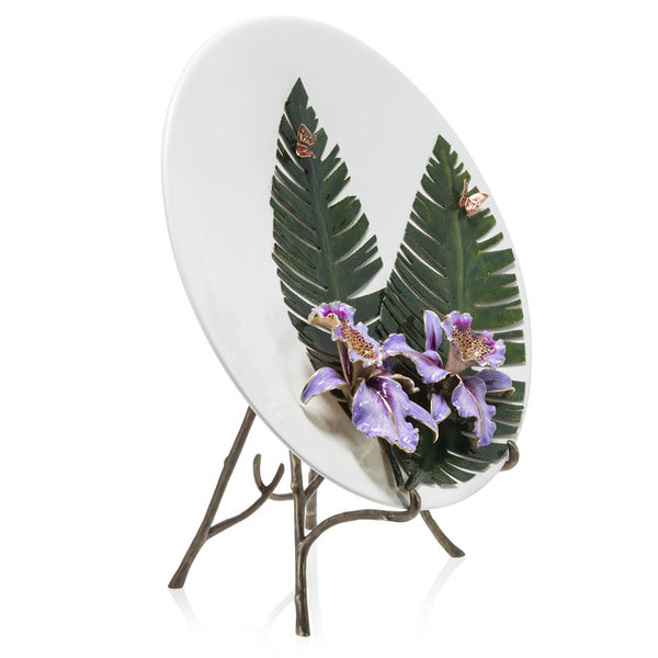 Load image into Gallery viewer, Jay Strongwater Catalina - Orchid and Banana Leaf Platter with Stand
