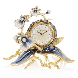 Jay Strongwater Tara Orchid Clock - Delft Garden Blue