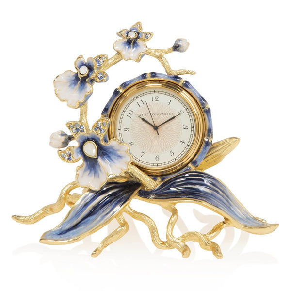 Load image into Gallery viewer, Jay Strongwater Tara Orchid Clock - Delft Garden Blue
