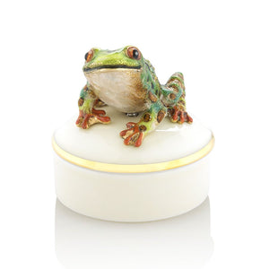 Jay Strongwater Mac Frog Round Porcelain Box