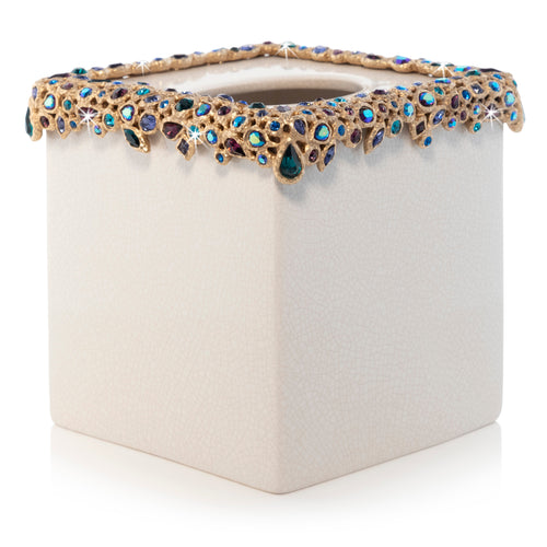 Jay Strongwater Emerson Bejeweled Tissue Box - Peacock