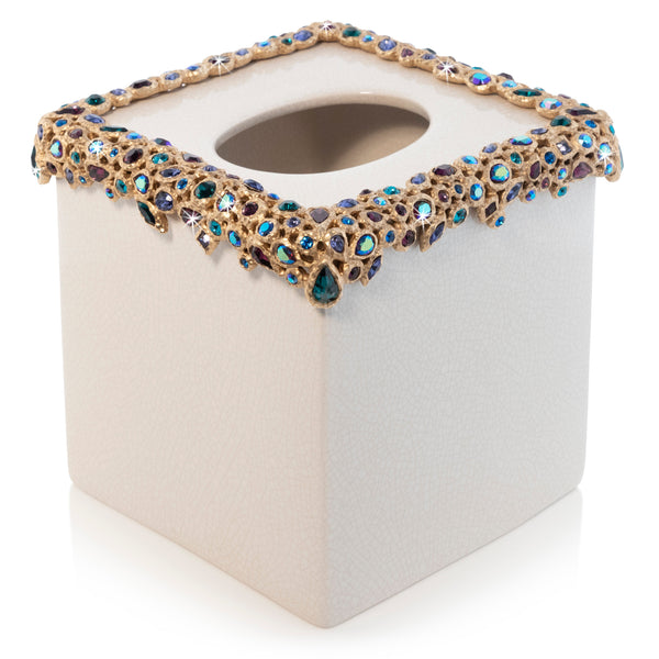 Load image into Gallery viewer, Jay Strongwater Emerson Bejeweled Tissue Box - Peacock
