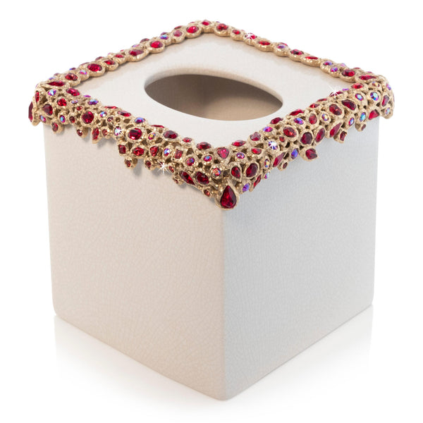 Load image into Gallery viewer, Jay Strongwater Emerson Bejeweled Tissue Box - Ruby
