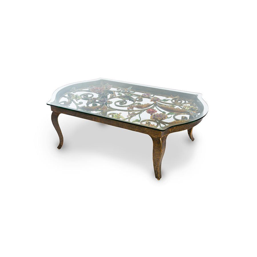 Jay Strongwater Everett Floral & Scroll Coffee Table