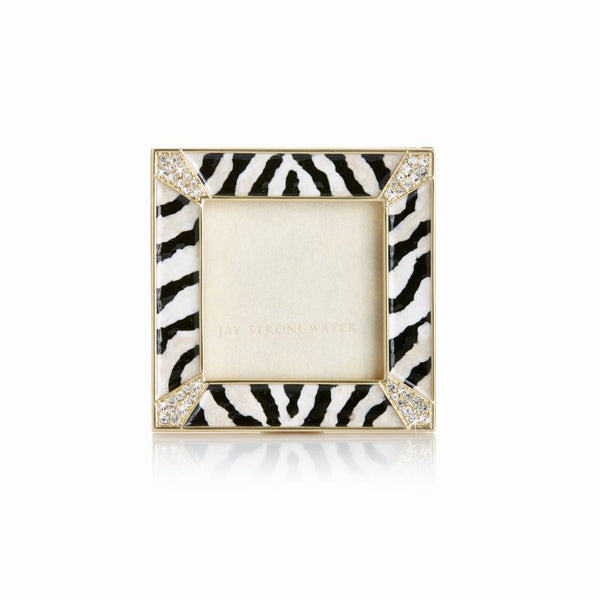 Load image into Gallery viewer, Jay Strongwater Leland Zebra Striped Pave Corner 2&quot; Square Frame
