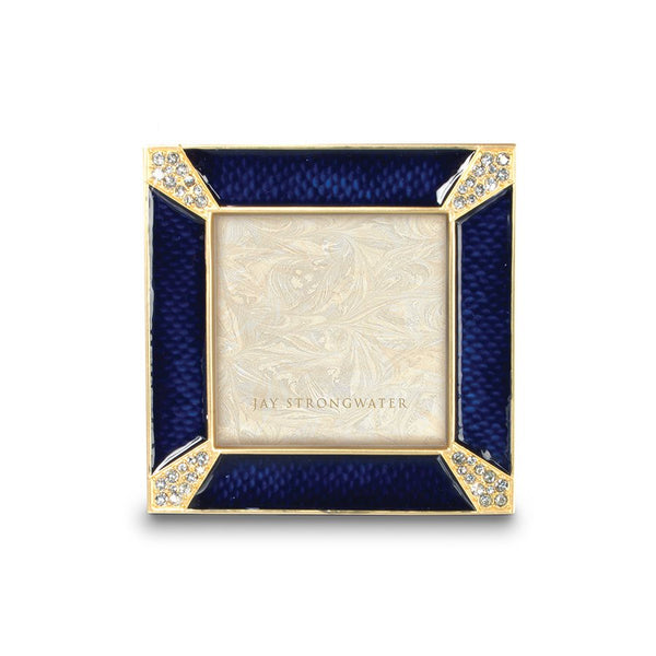 Load image into Gallery viewer, Jay Strongwater Leland Pave Corner 2&quot; Square Frame - Delft Garden Blue
