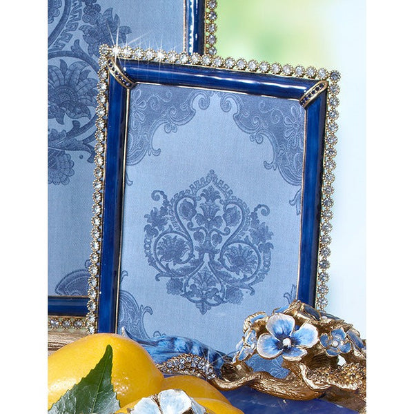 Load image into Gallery viewer, Jay Strongwater Lorraine Stone Edge 4&quot; x 6&quot; Frame - Delft Garden Blue
