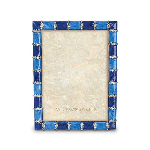Load image into Gallery viewer, Jay Strongwater Pierce Striped 5&quot; x 7&quot; Frame - Delft Garden Blue
