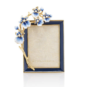 Jay Strongwater Kelsey Orchid 3" x 4" Frame - Delft Garden Blue