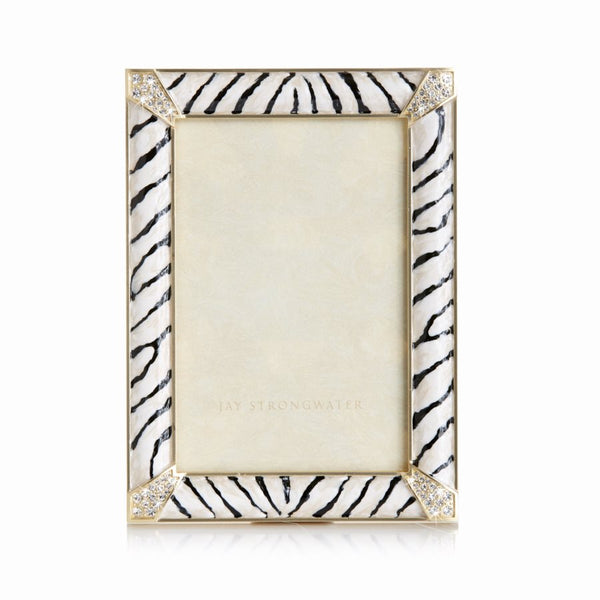 Load image into Gallery viewer, Jay Strongwater Leonard Pave Corner 4&quot; x 6&quot; Frame - Zebra Striped
