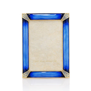 Jay Strongwater Leonard Pave Corner 4" x 6" Frame - Delft Garden Blue