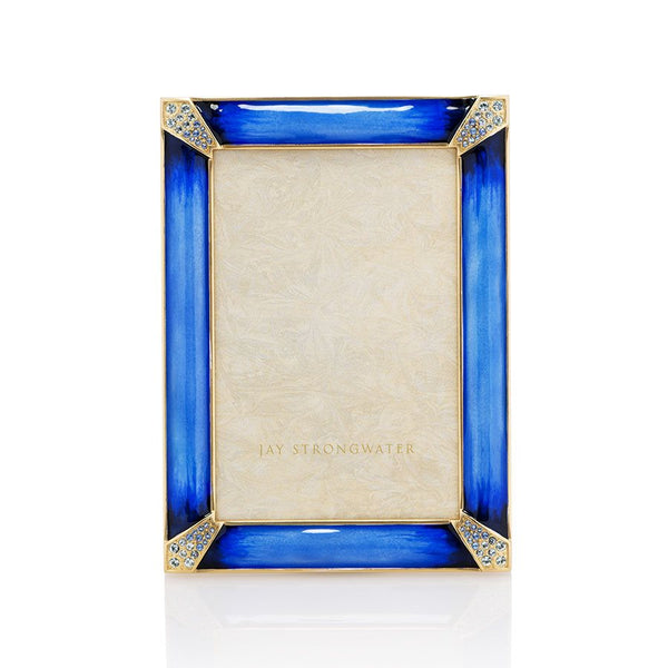Load image into Gallery viewer, Jay Strongwater Leonard Pave Corner 4&quot; x 6&quot; Frame - Delft Garden Blue
