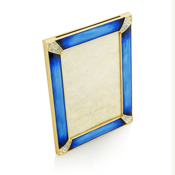 Load image into Gallery viewer, Jay Strongwater Leonard Pave Corner 4&quot; x 6&quot; Frame - Delft Garden Blue
