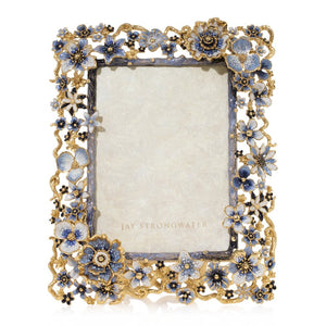 Jay Strongwater Ophelia Cluster Flower 5" x 7" Frame - Delft Garden Blue
