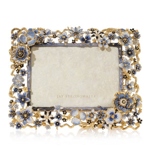 Jay Strongwater Ophelia Cluster Flower 5" x 7" Frame - Delft Garden Blue