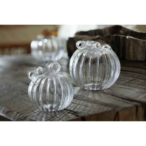 Load image into Gallery viewer, Mariposa Clear Glass Medium Pumpkin with Clear Stem
