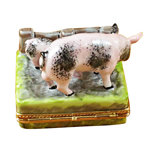 Load image into Gallery viewer, Two Spotted Pigs by Fence Limoges Box
