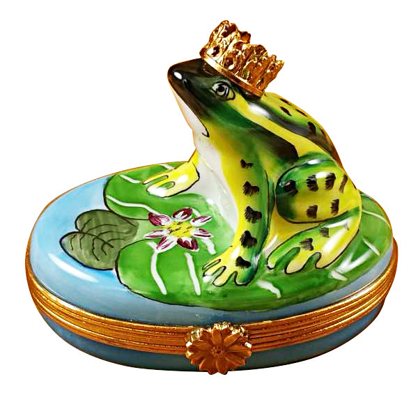 Load image into Gallery viewer, Frog with Crown Blue Base Limoges Box
