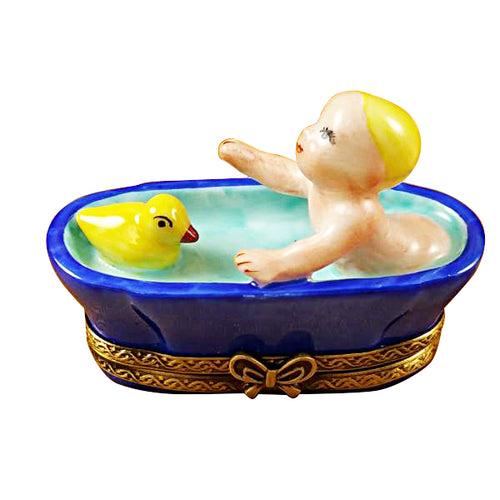 Baby in Tub with Duck Limoges Box