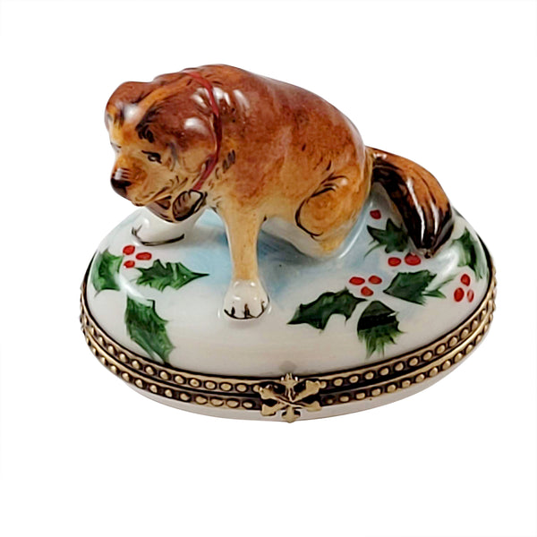 Load image into Gallery viewer, St. Bernard with Holly Limoges Box
