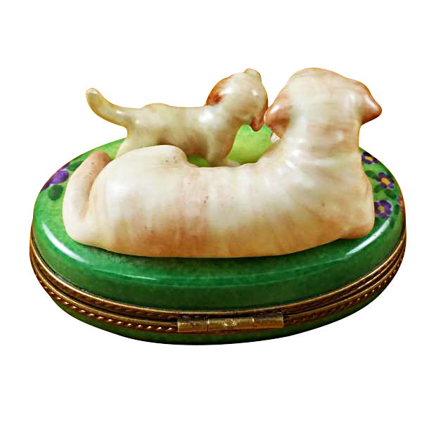 Load image into Gallery viewer, Yellow Labrador &amp; Puppy Limoges Box
