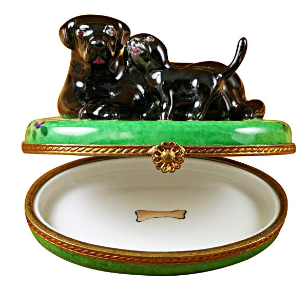 Load image into Gallery viewer, Black Labrador &amp; Puppy Limoges Box
