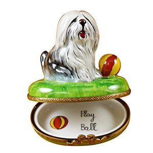 Old English Sheepdog with Ball Limoges Box