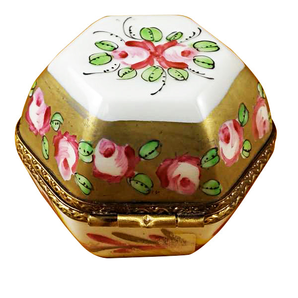 Load image into Gallery viewer, Hexagon with Flowers Limoges Box

