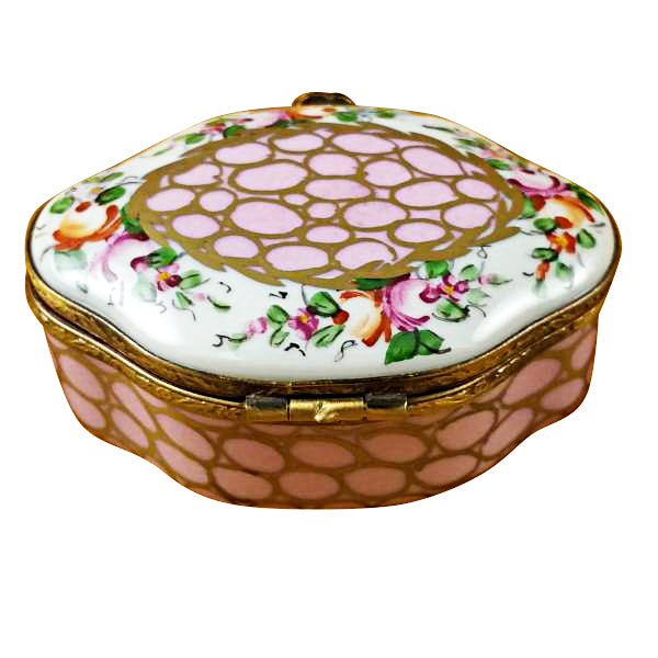 Load image into Gallery viewer, Large Semi Oval Pink/Gold Limoges Box
