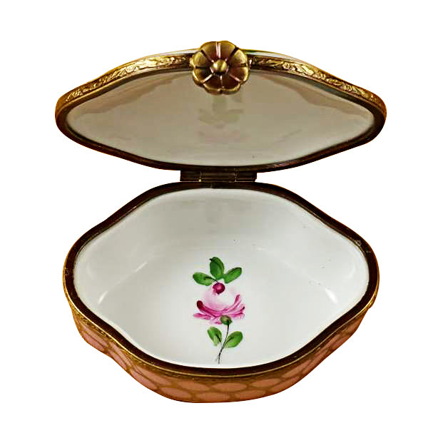 Load image into Gallery viewer, Large Semi Oval Pink/Gold Limoges Box
