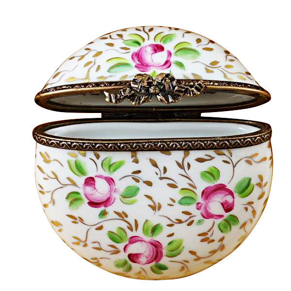 Load image into Gallery viewer, Round with Gold and Pink Flowers Limoges Box
