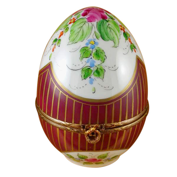 Load image into Gallery viewer, Large Burgundy Egg with Flowers Limoges Box

