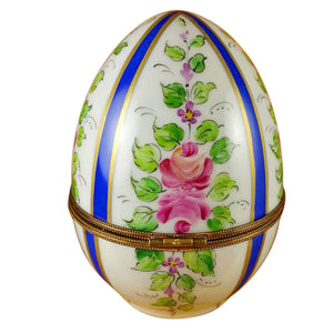 Large Blue Striped Egg with Flowers Limoges Box