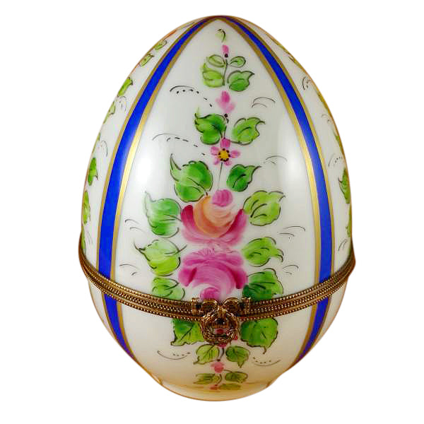 Load image into Gallery viewer, Large Blue Striped Egg with Flowers Limoges Box
