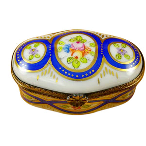Oval with Blue & Flowers Limoges Box