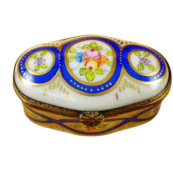 Load image into Gallery viewer, Oval with Blue &amp; Flowers Limoges Box
