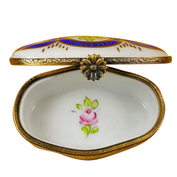 Load image into Gallery viewer, Oval with Blue &amp; Flowers Limoges Box

