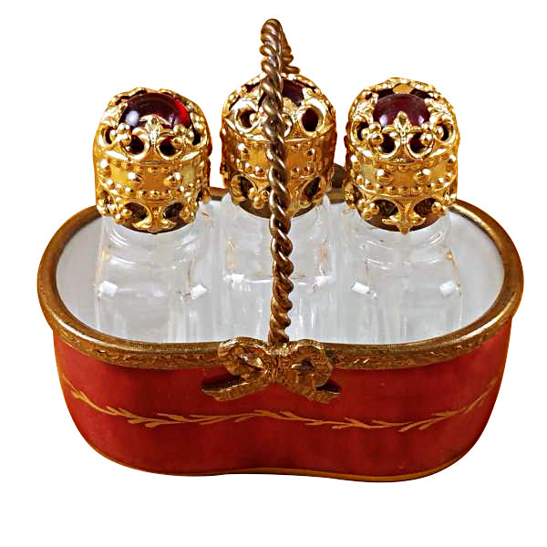 Load image into Gallery viewer, Red Basket with Three Bottles Limoges Box
