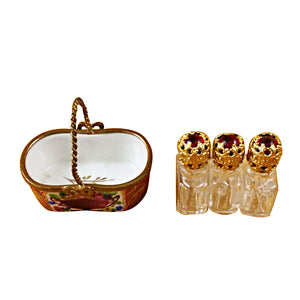 Red Basket with Three Bottles Limoges Box
