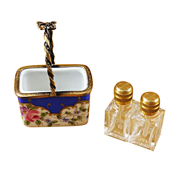 Load image into Gallery viewer, Blue Basket with Two Bottles Limoges Box
