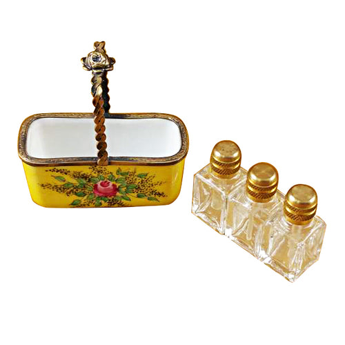 Yellow Basket with Three Bottles Limoges Box