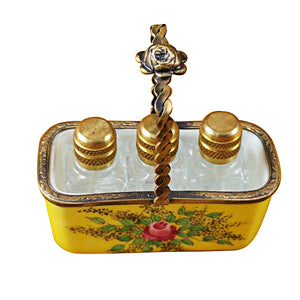 Yellow Basket with Three Bottles Limoges Box