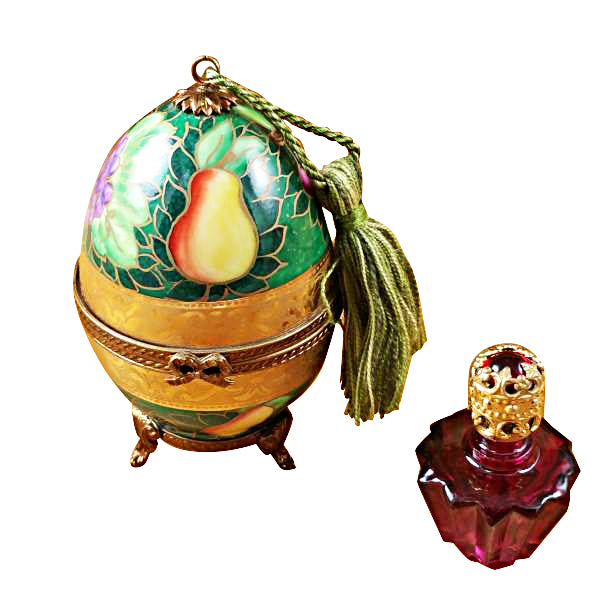Load image into Gallery viewer, Green &amp; Gold Egg with One Bottle Limoges Box
