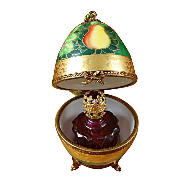 Load image into Gallery viewer, Green &amp; Gold Egg with One Bottle Limoges Box
