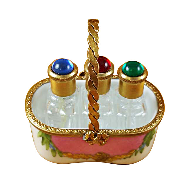 Load image into Gallery viewer, Pink Basket with Three Bottles Limoges Box
