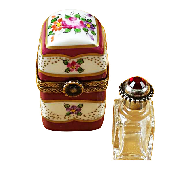 Load image into Gallery viewer, Burgundy Tall with Flowers &amp; Bottle Limoges Box
