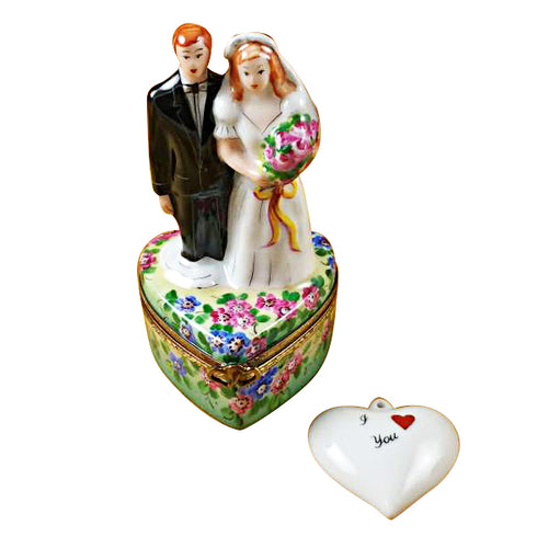 Bride and Groom on Flowered Base Limoges Box
