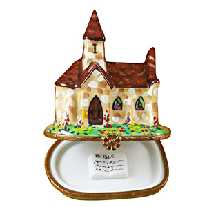 Church with Removable Porcelain Bible Limoges Box