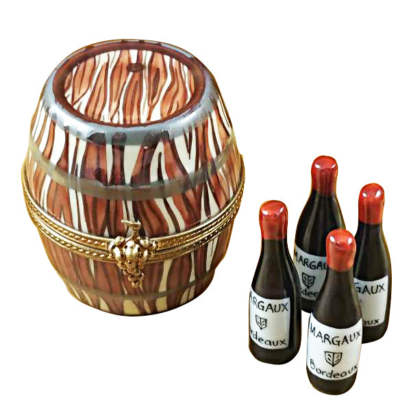 Load image into Gallery viewer, Wine Barrel with 4 Bottles Limoges Box

