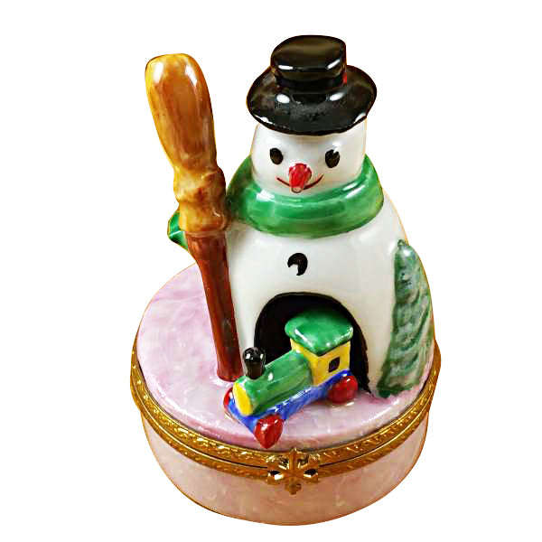 Load image into Gallery viewer, Snowman with Train Limoges Box
